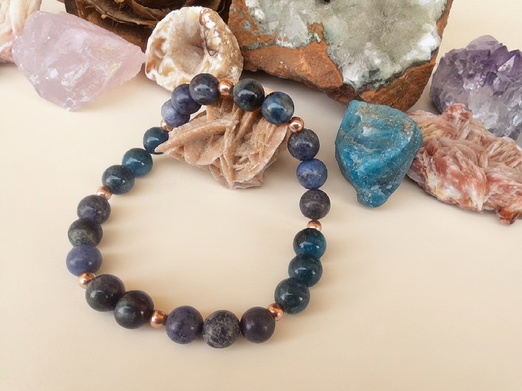 Bracciale in Apatite e Dumortierite – Perle naturali da 8 mm