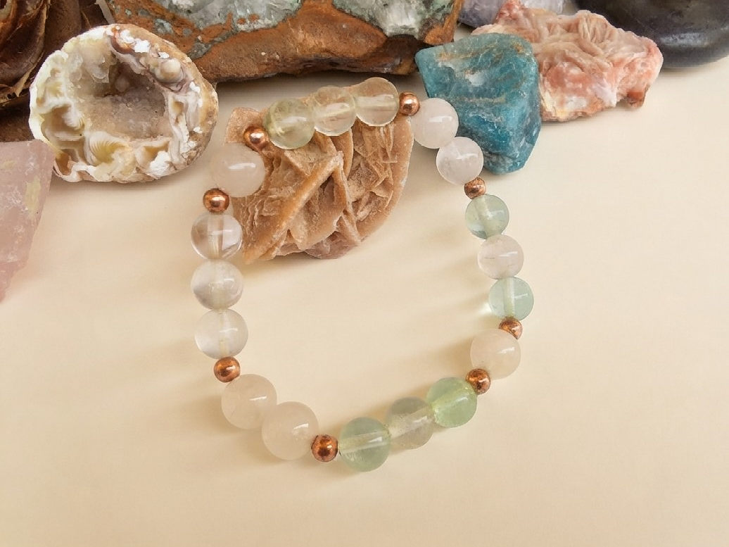 Bracciale in Agata Bianca e Fluorite – Perle naturali da 8 mm