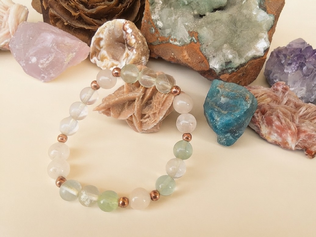 Bracciale in Agata Bianca e Fluorite – Perle naturali da 8 mm