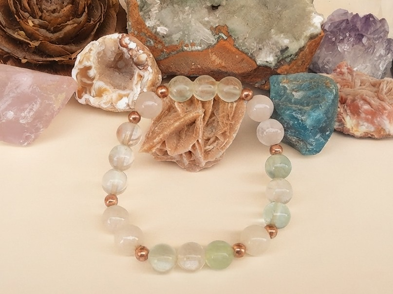 Bracciale in Agata Bianca e Fluorite – Perle naturali da 8 mm