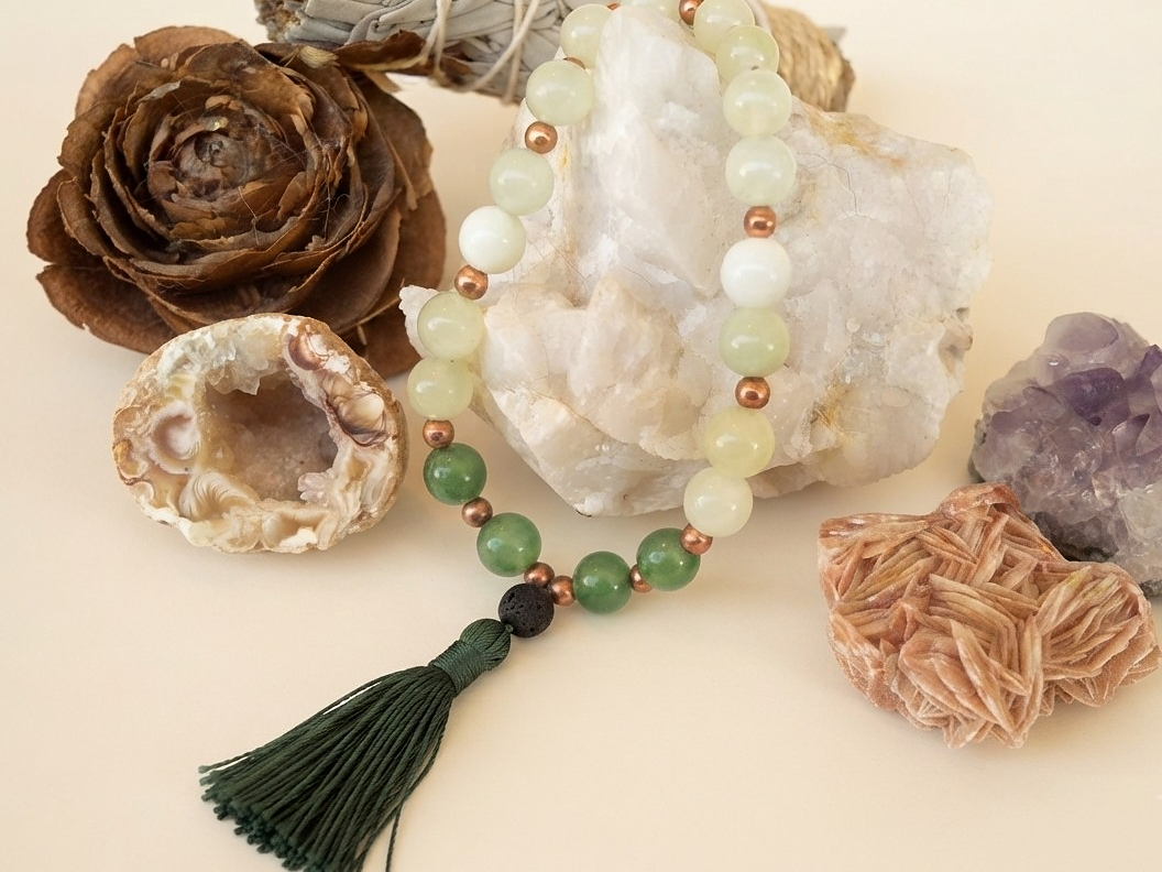Bracciale Mala in Avventurina, Giadeite e Pietra Lavica – 18 pietre naturali