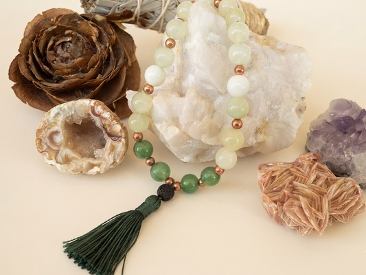 Bracciale Mala in Avventurina, Giadeite e Pietra Lavica – 18 pietre naturali