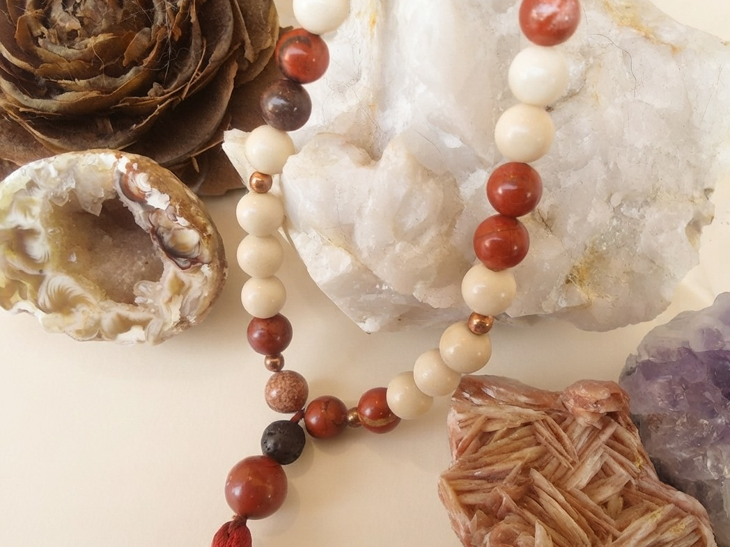 Bracciale Mala Diaspro Brecciato, Diaspro Fossile, Pietra lavica e Rame