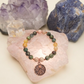 Bracciale in Rodonite, Calcite Gialla e Turchese Africano con Charm Fiore di Loto – Perle naturali da 8 mm