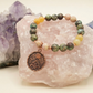 Bracciale in Rodonite, Calcite Gialla e Turchese Africano con Charm Fiore di Loto – Perle naturali da 8 mm