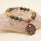Bracciale in Rodonite, Calcite Gialla e Turchese Africano con Charm Fiore di Loto – Perle naturali da 8 mm