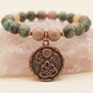Bracciale in Rodonite, Calcite Gialla e Turchese Africano con Charm Fiore di Loto – Perle naturali da 8 mm