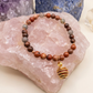 Bracciale in Diaspro Brecciato, Occhio di Bue ed Eliotropio con Ciondolo in Diaspro Rosso – Perle naturali da 6 mm