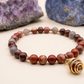 Bracciale in Diaspro Brecciato, Occhio di Bue ed Eliotropio con Ciondolo in Diaspro Rosso – Perle naturali da 6 mm