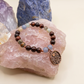 Bracciale in Occhio di Bue, Calcite Blu e Acquamarina con Charm Fiore di Loto alla Luna Piena – Perle naturali da 8 mm