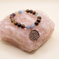 Bracciale in Occhio di Bue, Calcite Blu e Acquamarina con Charm Fiore di Loto alla Luna Piena – Perle naturali da 8 mm