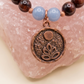 Bracciale in Occhio di Bue, Calcite Blu e Acquamarina con Charm Fiore di Loto alla Luna Piena – Perle naturali da 8 mm