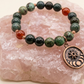 Bracciale in Agata Muschiata, Turchese Africano e Agata Rossa con Charm Stella e Fasi Lunari – Perle naturali da 8 mm
