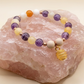 Bracciale in Calcite Gialla, Ametista, Diaspro Bianco e Corniola con Ciondolo in Calcite Gialla – Perle naturali da 8 mm