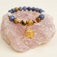 Bracciale in Occhio di Falco Dorato, Quarzo Citrino e Dumortierite con Ciondolo in Calcite Gialla – Perle naturali da 8 mm
