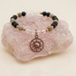 Bracciale in Serpentino Nobile, Cristallo di Rocca e Ossidiana Dorata con Charm Sole – Perle naturali da 6 mm
