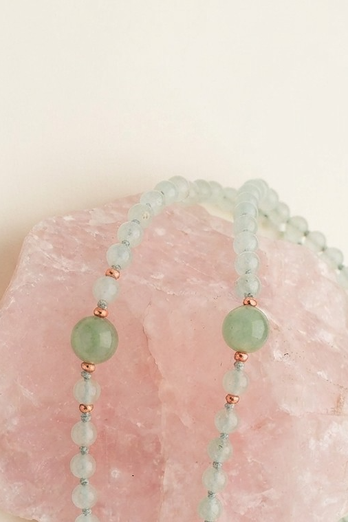 Mala da meditazione in Avventurina Verde e Agata Rossa – 108 perle