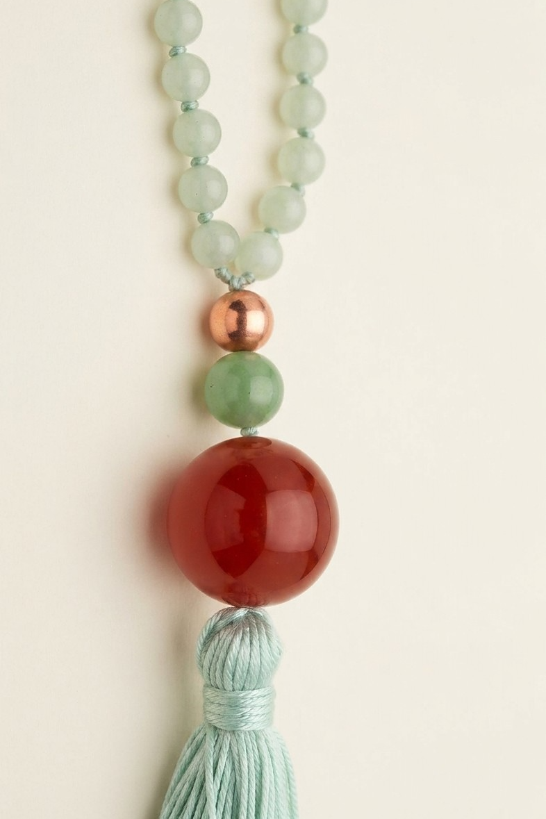 Mala da meditazione in Avventurina Verde e Agata Rossa – 108 perle