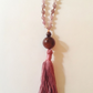 Mala da meditazione in Quarzo Rosa del Madagascar, Granato e Agata Marrone – 108 perle