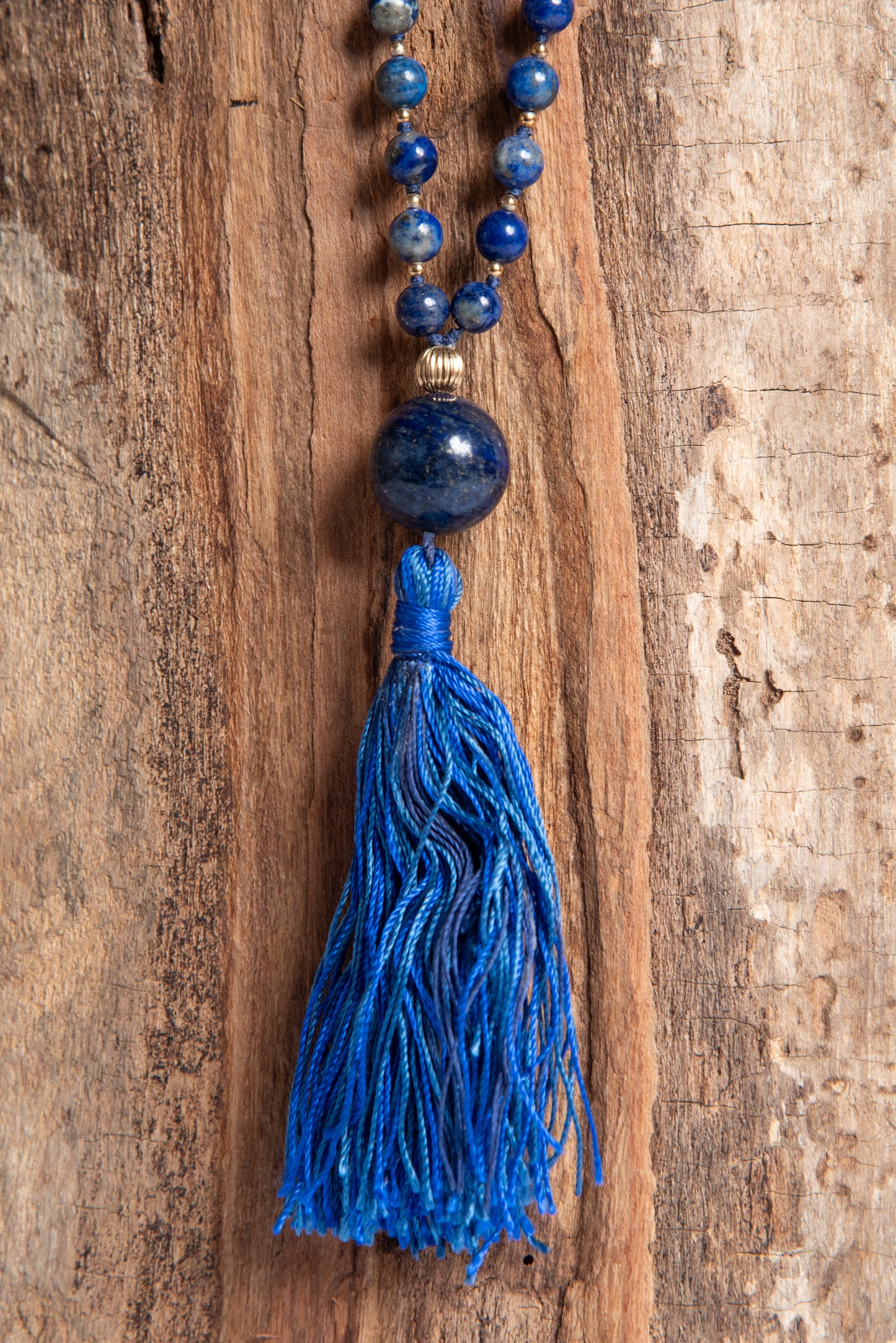 Mala per meditare in Lapislazzuli, Pietra Guru Lapislazzuli, Argento dorato 925, Placcato Oro 14kt