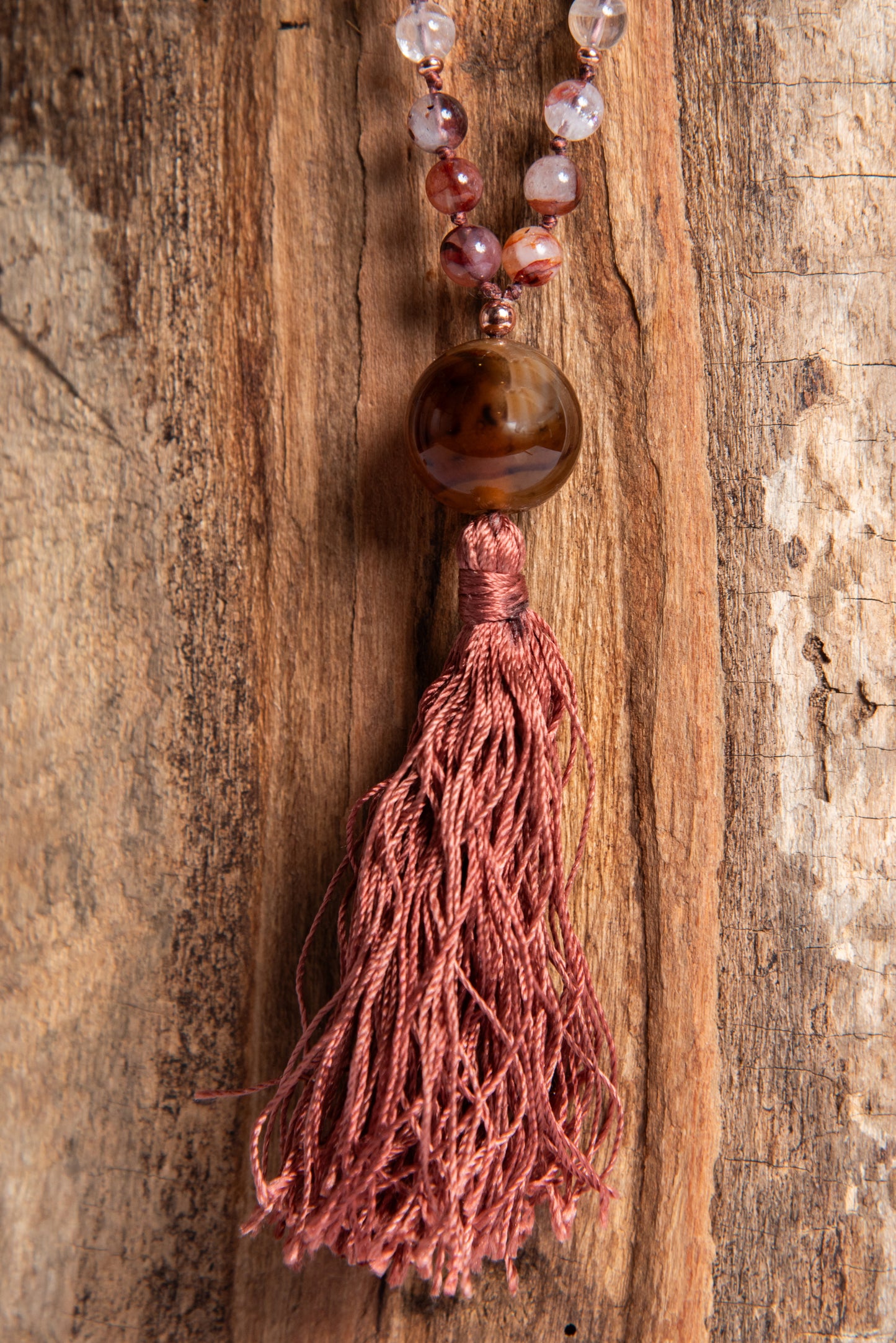 Mala in Quarzo Ematoide, Pietra Guru Agata, Rame