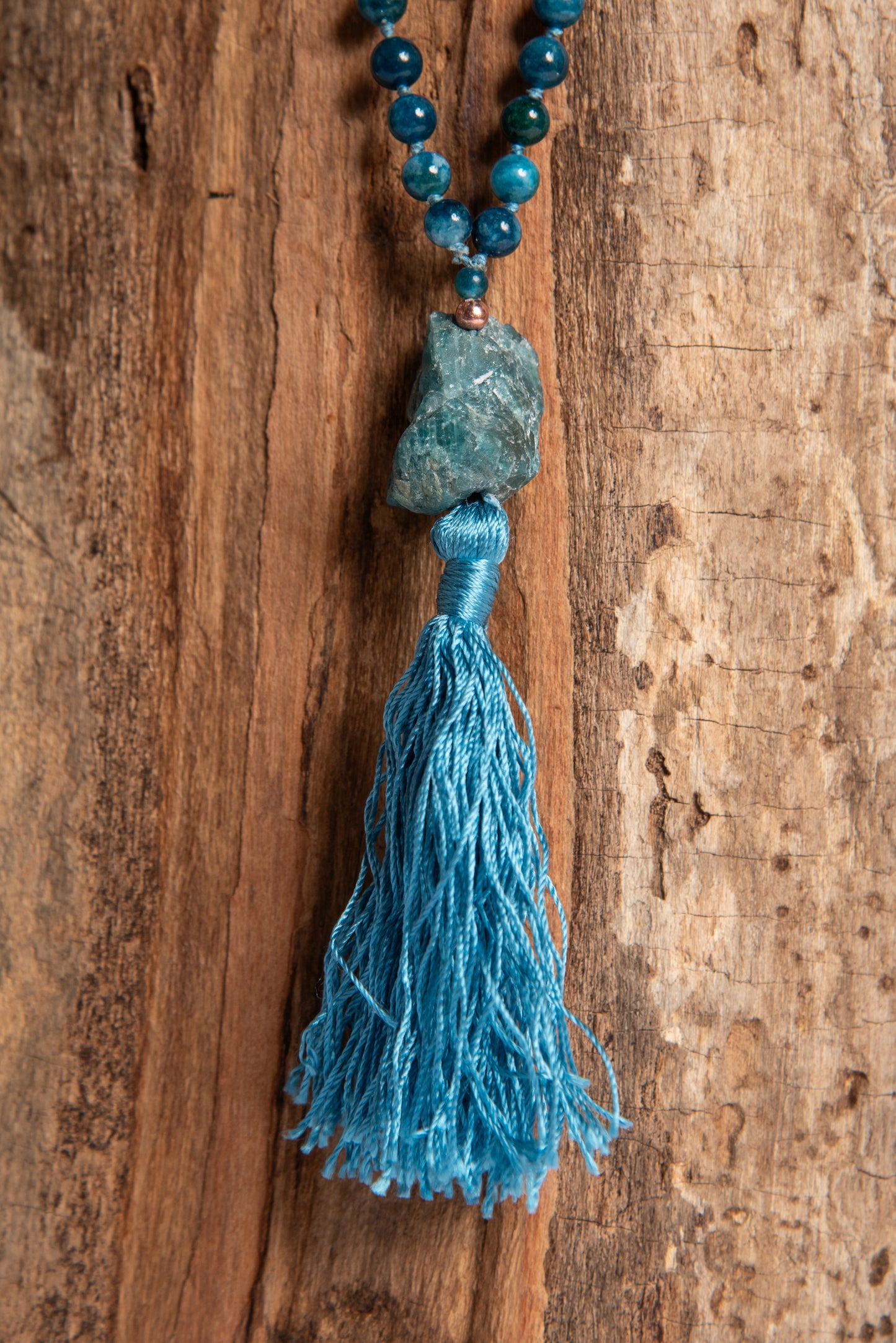 Mala per la pratica della meditazione in Apatite, Pietra Guru Apatite e Rame