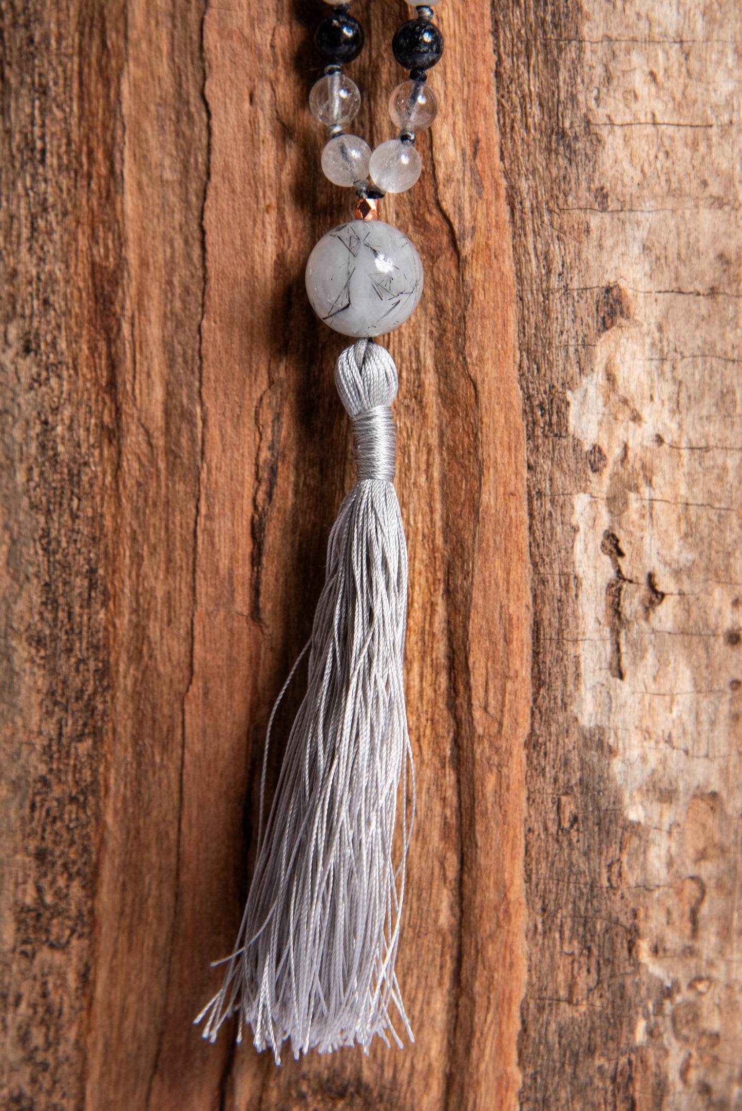 Mala in Quarzo Tormalinato, Pietra Guru Quarzo tormalinato, Rame