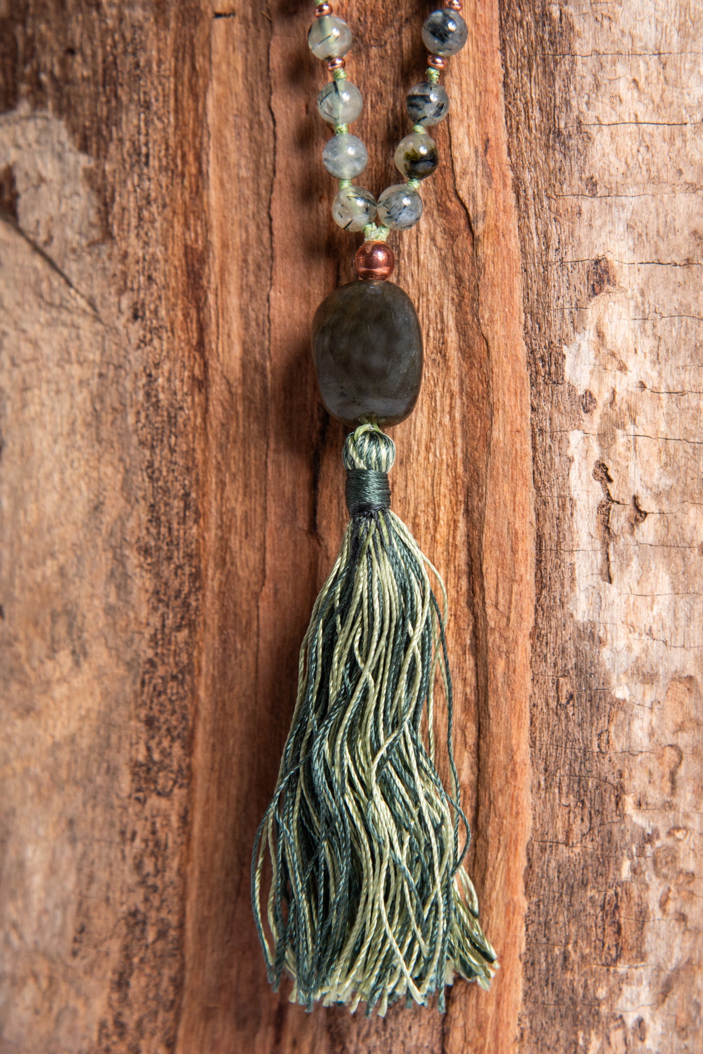 Mala in Prehnite, Pietra guru Labradorite, Rame