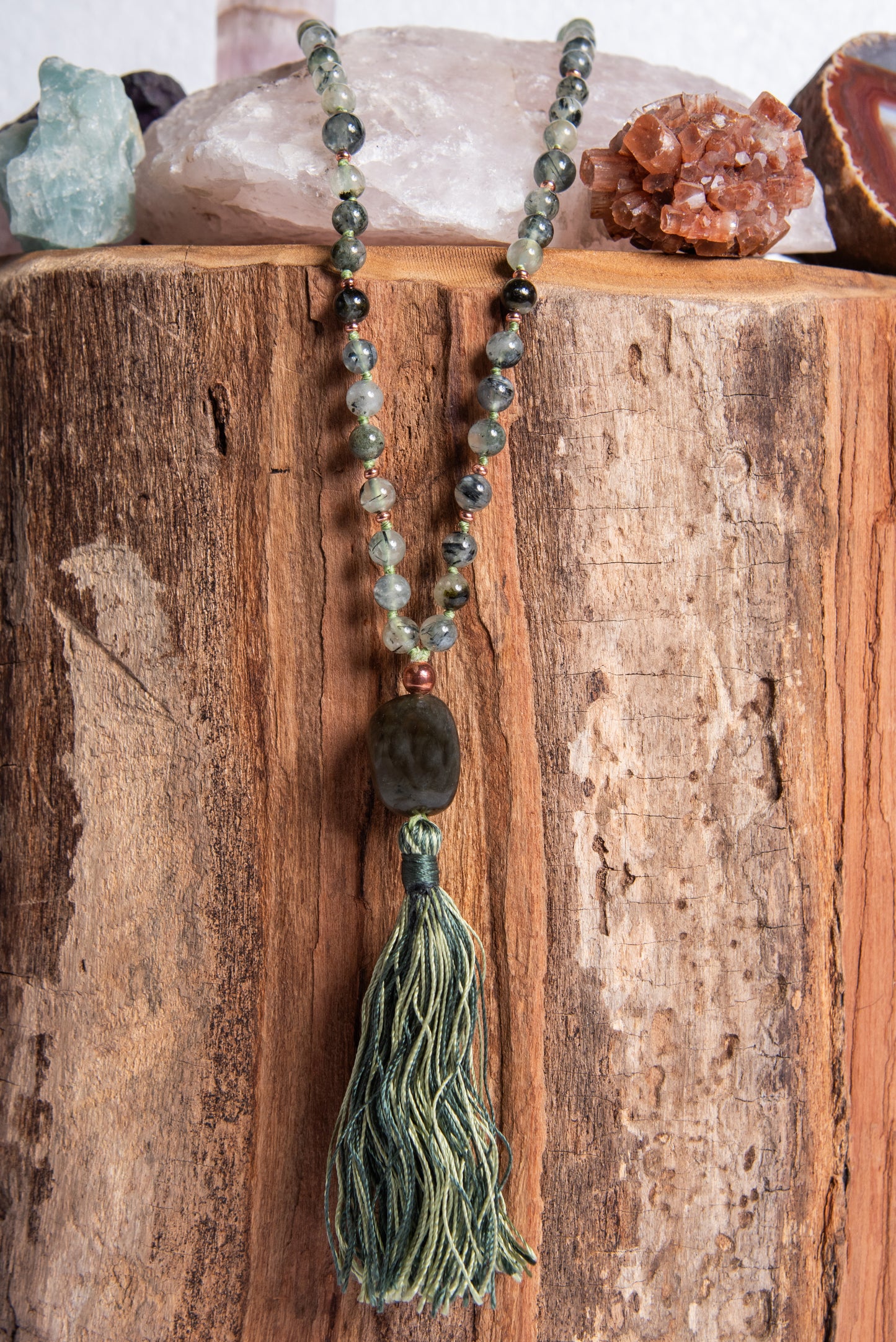 Mala in Prehnite, Pietra guru Labradorite, Rame