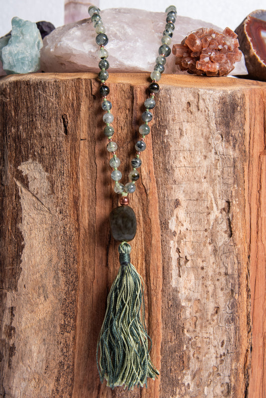 Mala in Prehnite, Pietra guru Labradorite, Rame