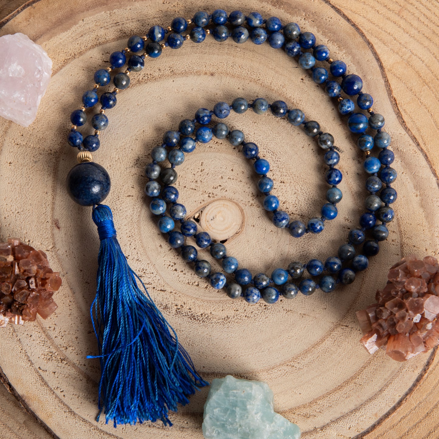 Mala per meditare in Lapislazzuli, Pietra Guru Lapislazzuli, Argento dorato 925, Placcato Oro 14kt