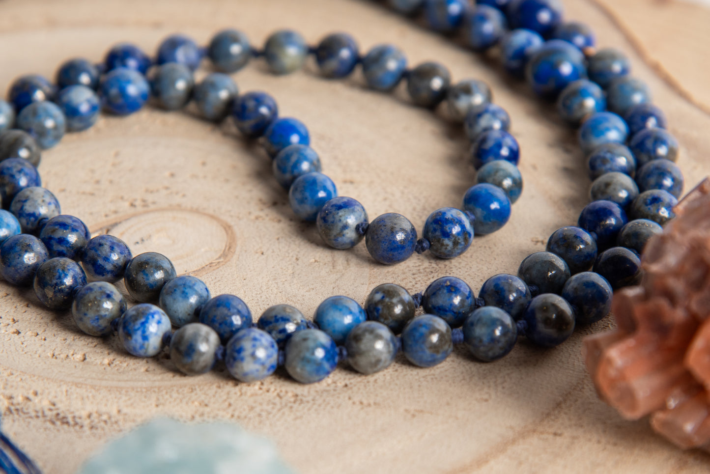 Mala per meditare in Lapislazzuli, Pietra Guru Lapislazzuli, Argento dorato 925, Placcato Oro 14kt