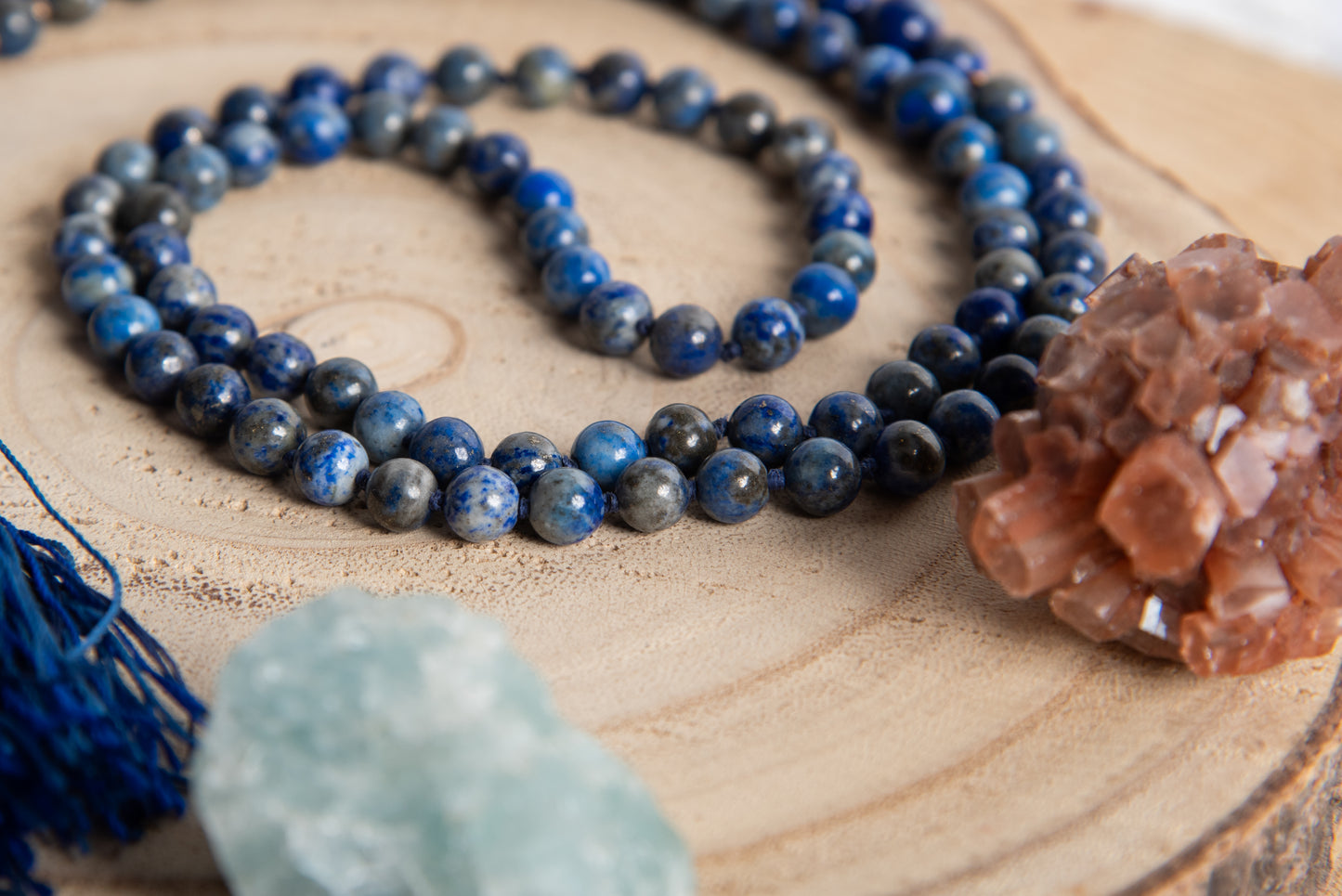 Mala per meditare in Lapislazzuli, Pietra Guru Lapislazzuli, Argento dorato 925, Placcato Oro 14kt