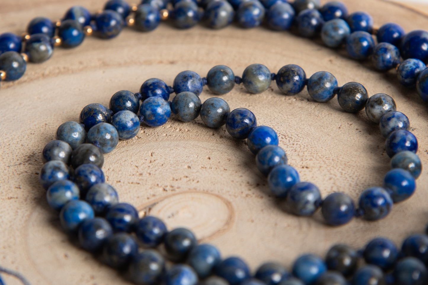 Mala per meditare in Lapislazzuli, Pietra Guru Lapislazzuli, Argento dorato 925, Placcato Oro 14kt
