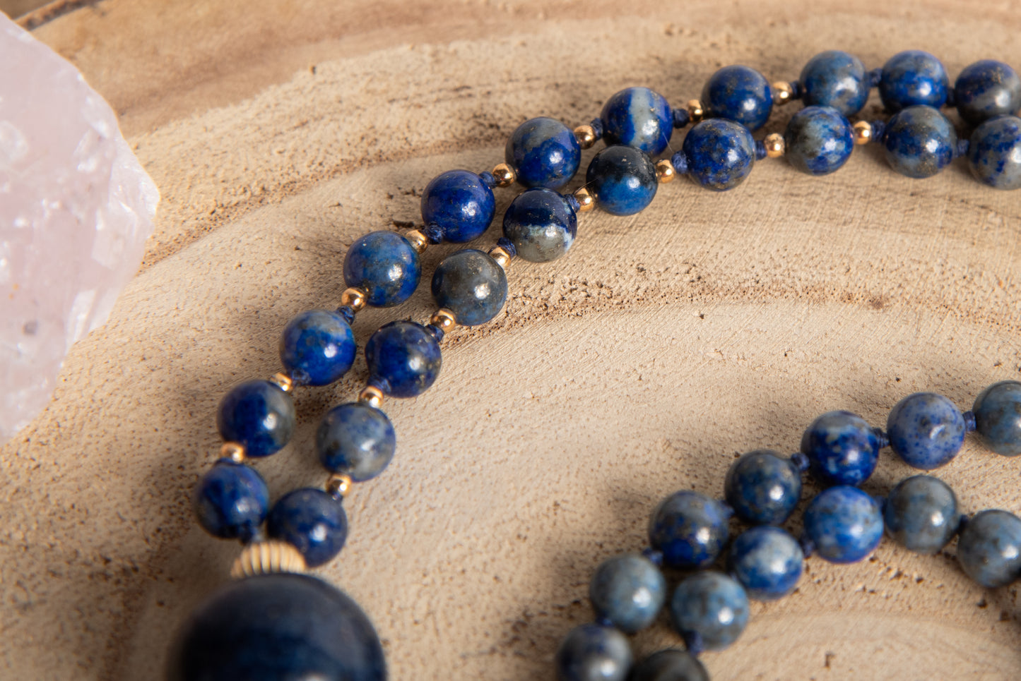 Mala per meditare in Lapislazzuli, Pietra Guru Lapislazzuli, Argento dorato 925, Placcato Oro 14kt