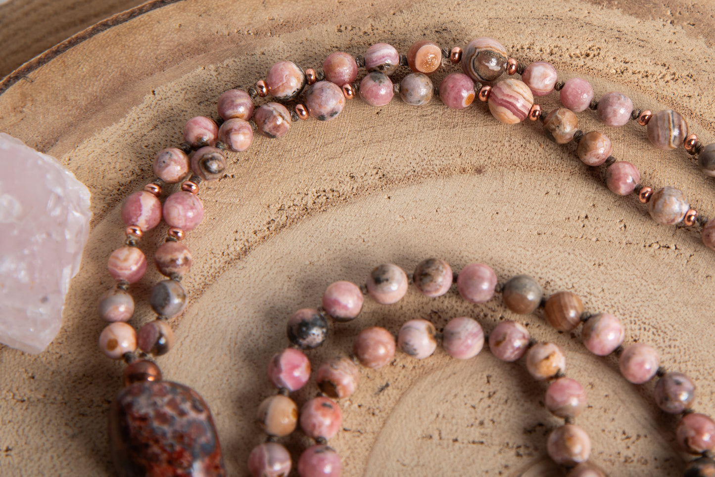 Mala artigianale con pietre naturali di Rodocrosite, Pietra Guru Diaspro oceano, Rame
