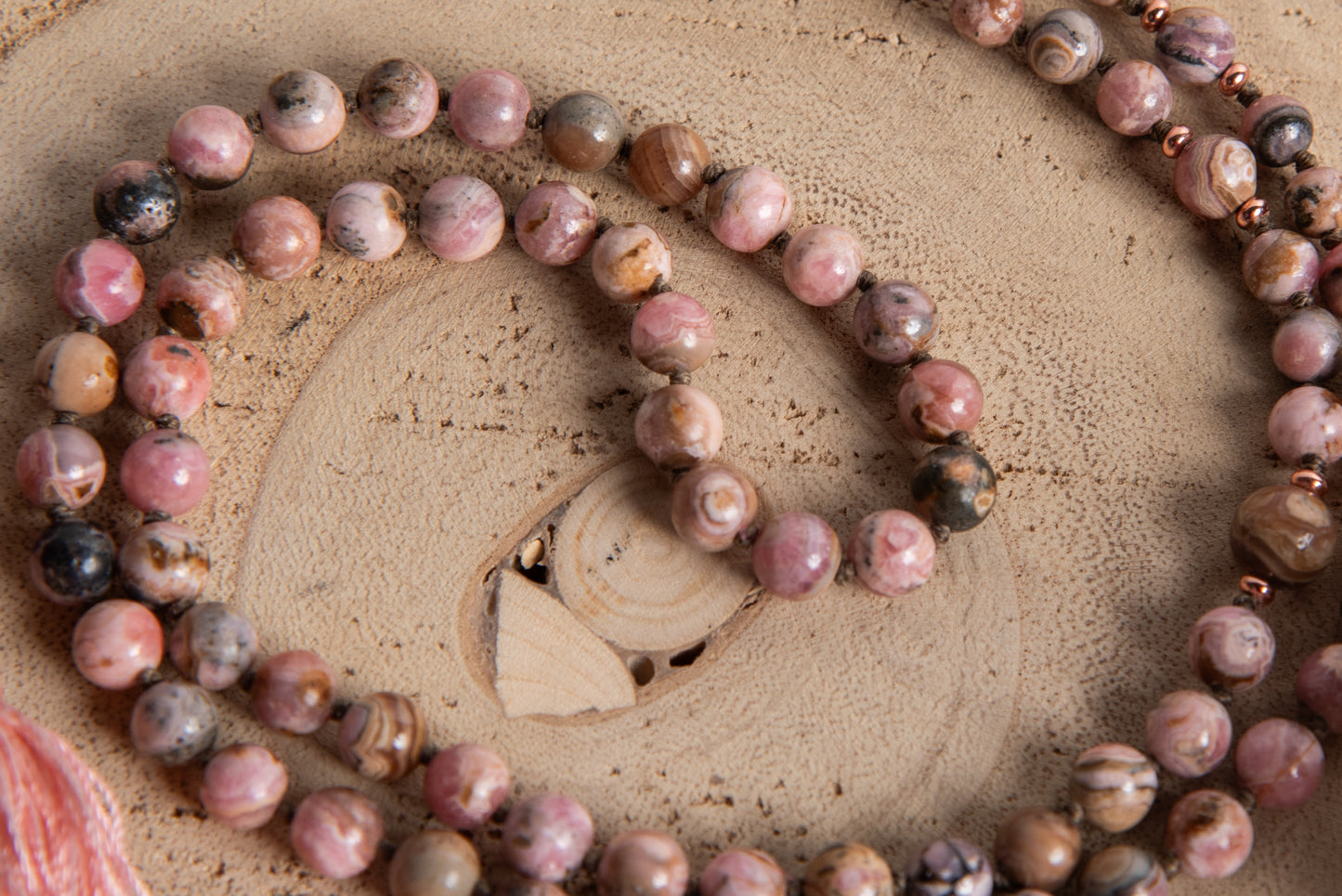 Mala artigianale con pietre naturali di Rodocrosite, Pietra Guru Diaspro oceano, Rame