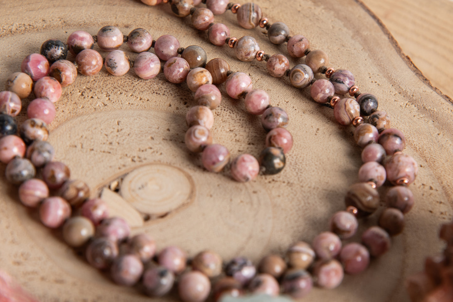 Mala artigianale con pietre naturali di Rodocrosite, Pietra Guru Diaspro oceano, Rame