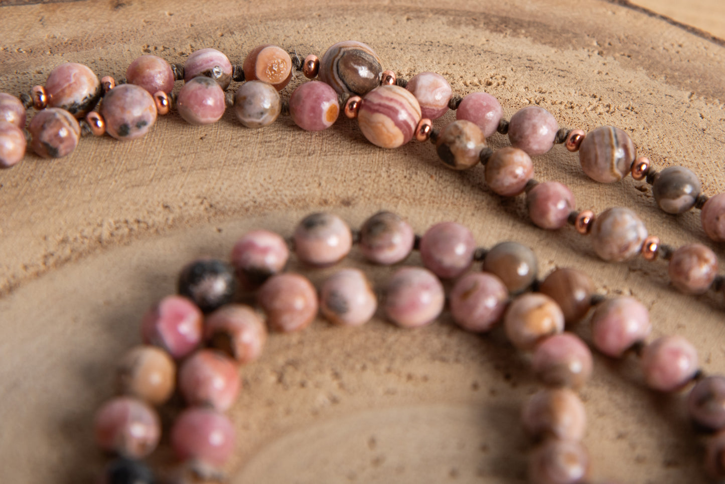 Mala artigianale con pietre naturali di Rodocrosite, Pietra Guru Diaspro oceano, Rame