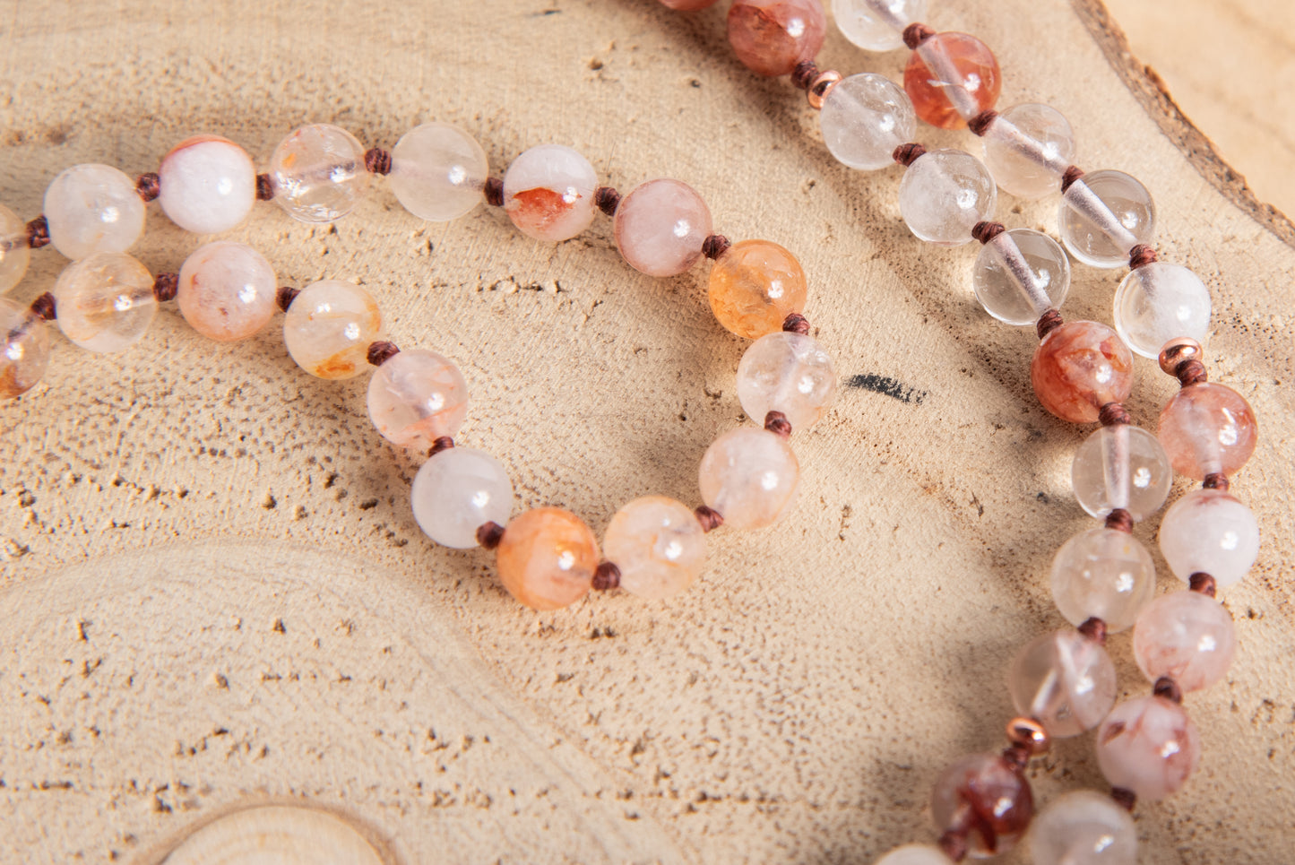 Mala in Quarzo Ematoide, Pietra Guru Agata, Rame