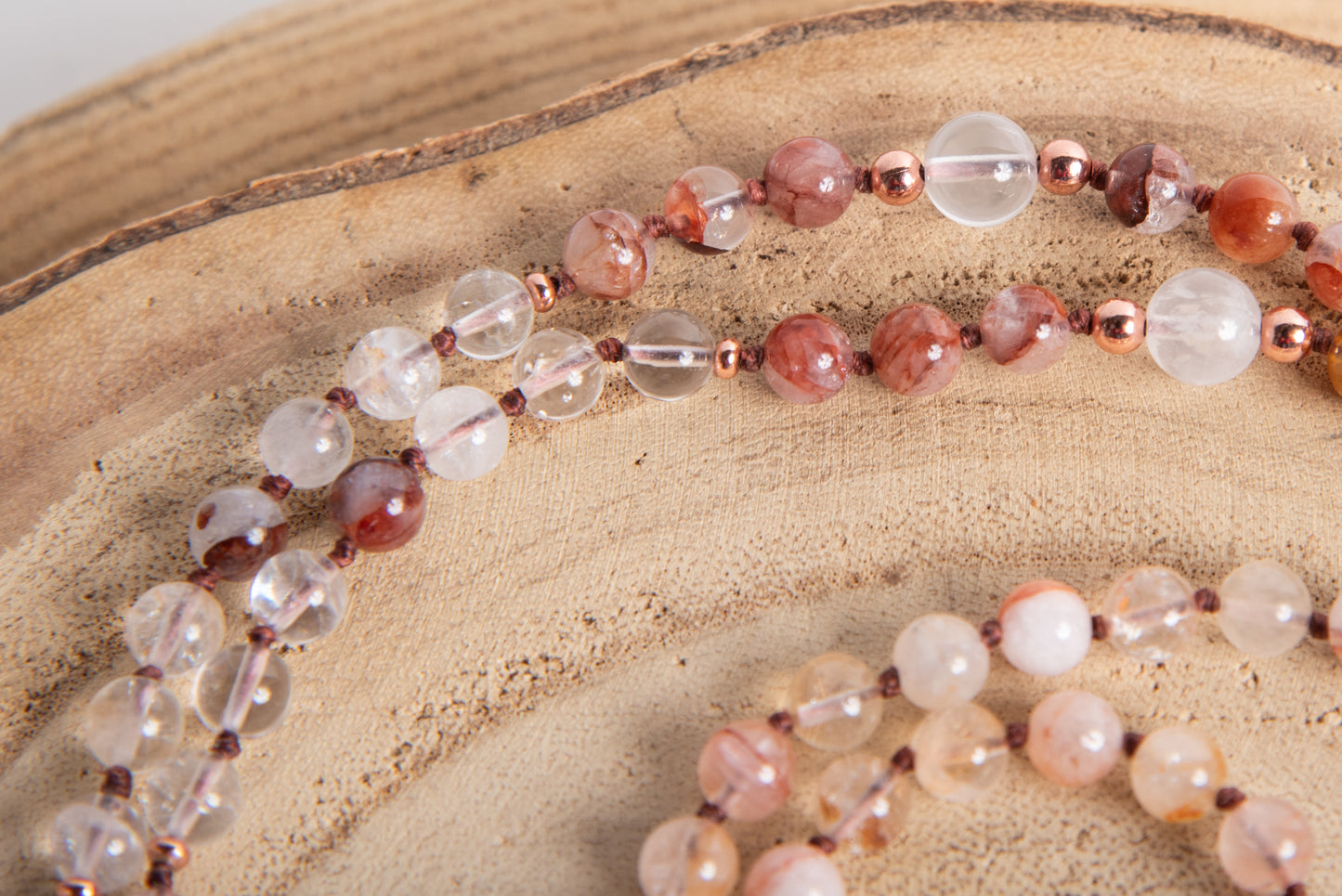 Mala in Quarzo Ematoide, Pietra Guru Agata, Rame