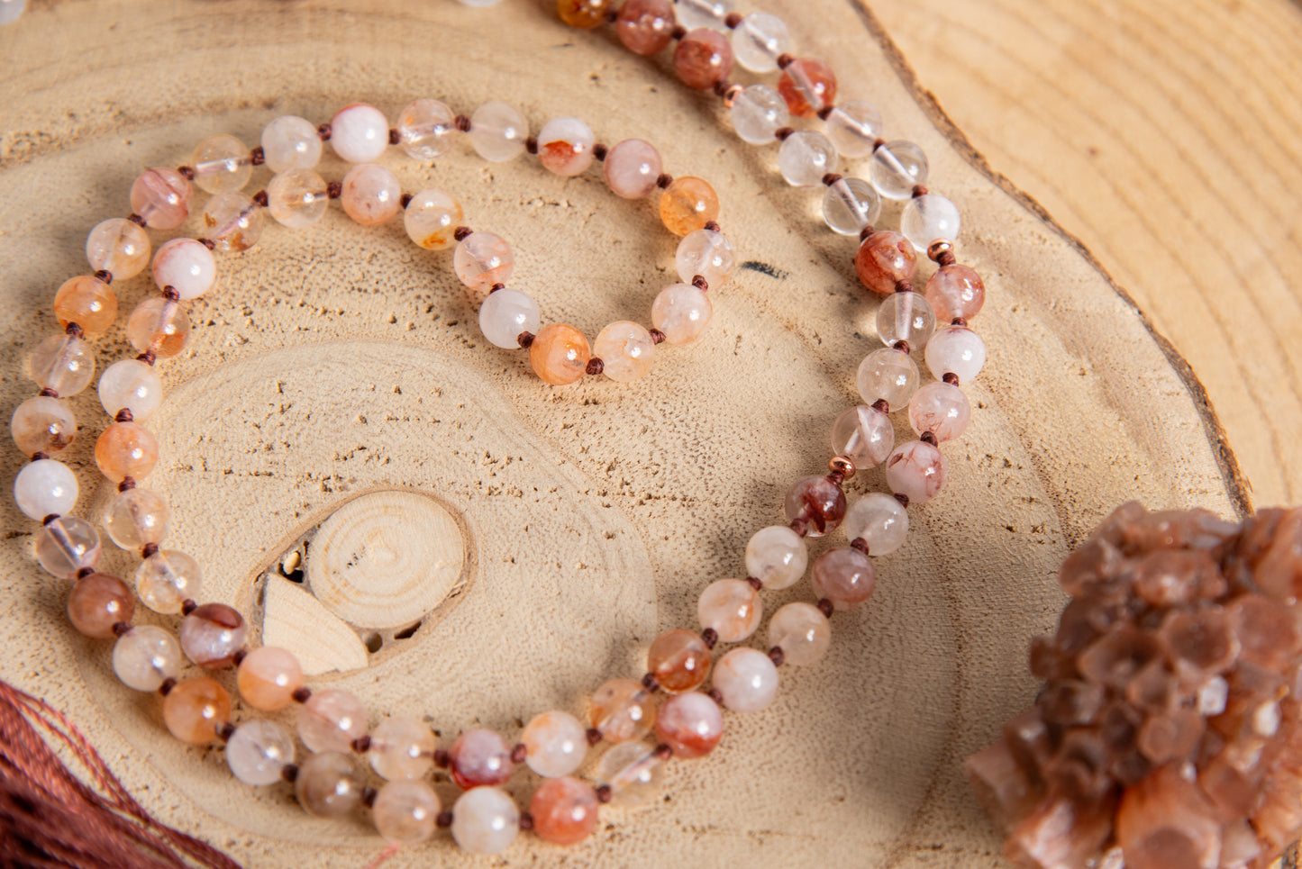 Mala in Quarzo Ematoide, Pietra Guru Agata, Rame