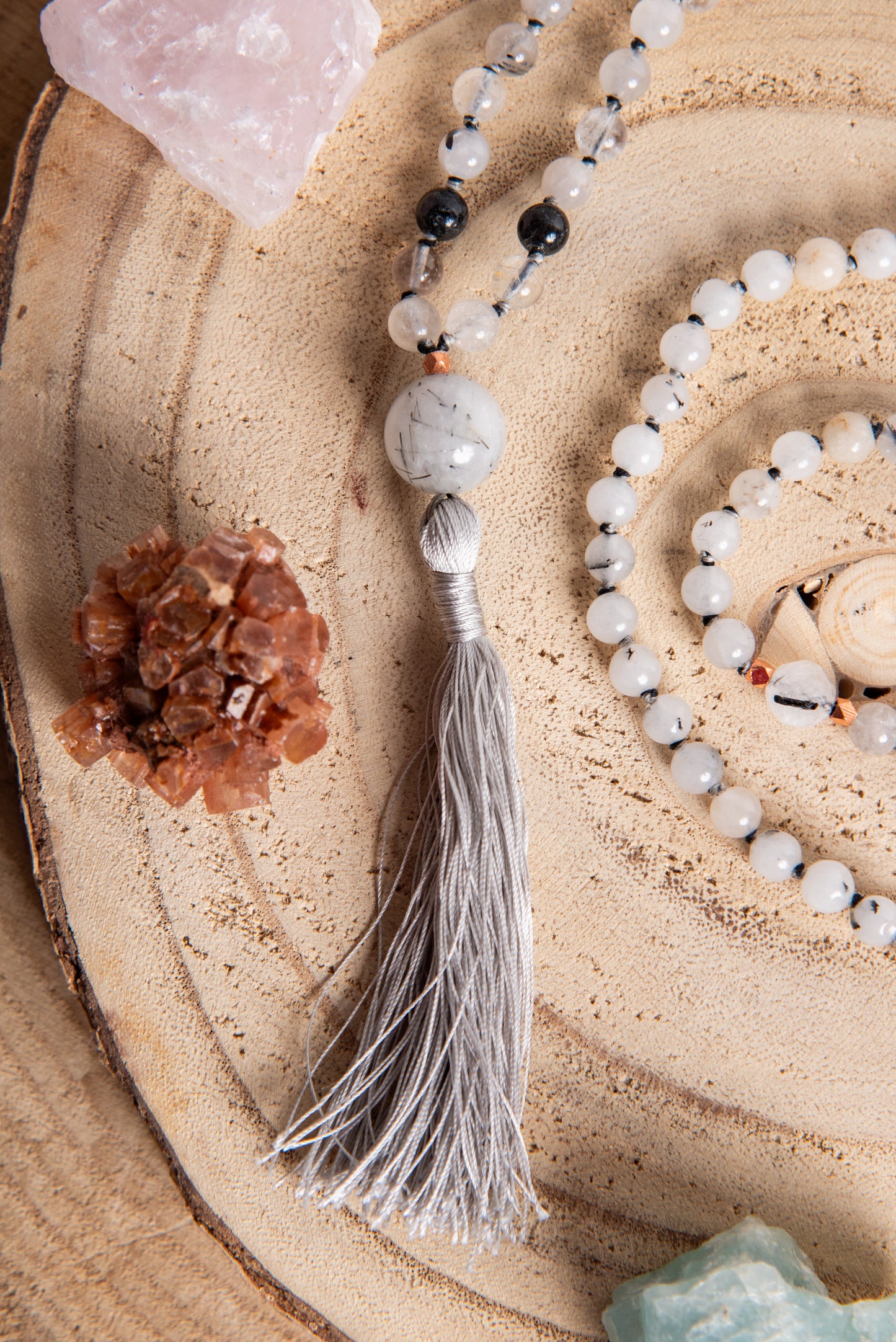 Mala in Quarzo Tormalinato, Pietra Guru Quarzo tormalinato, Rame