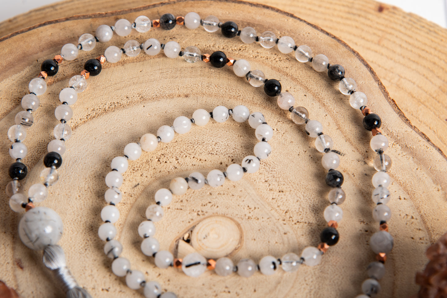 Mala in Quarzo Tormalinato, Pietra Guru Quarzo tormalinato, Rame