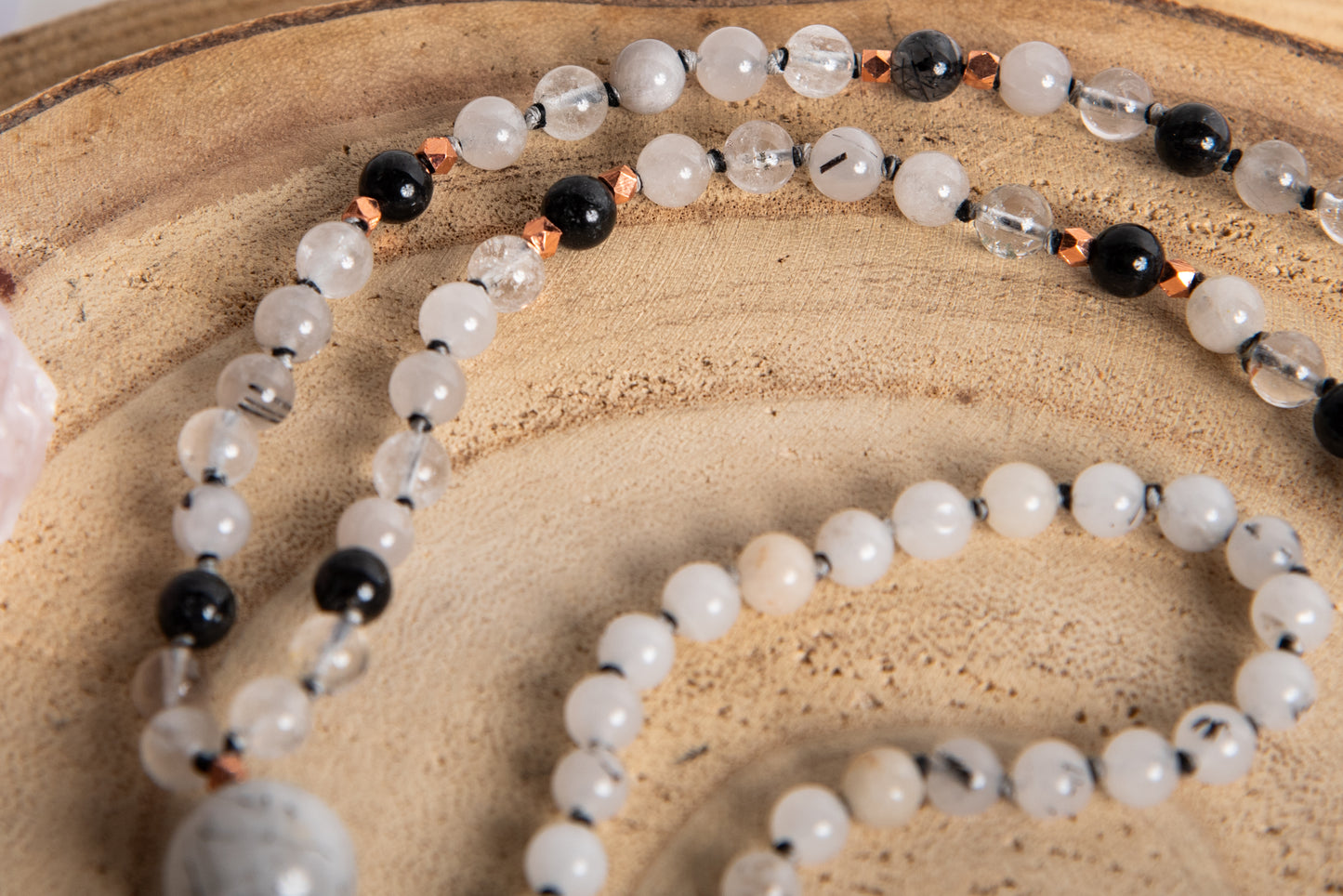 Mala in Quarzo Tormalinato, Pietra Guru Quarzo tormalinato, Rame