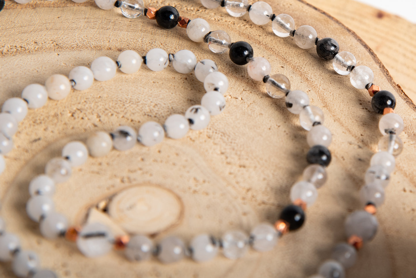 Mala in Quarzo Tormalinato, Pietra Guru Quarzo tormalinato, Rame