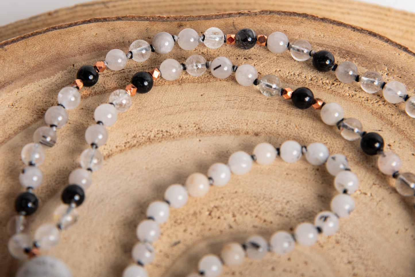 Mala in Quarzo Tormalinato, Pietra Guru Quarzo tormalinato, Rame