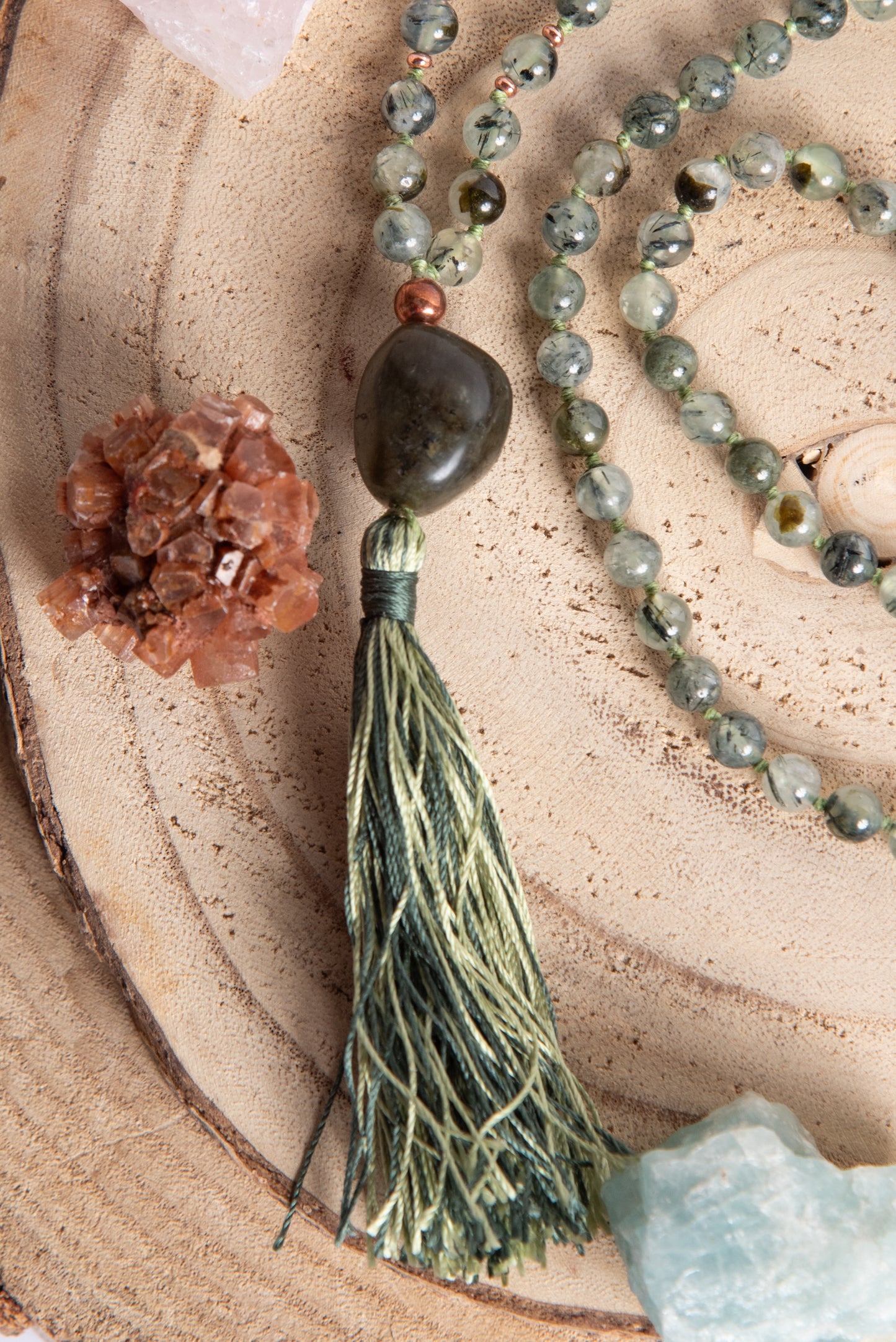 Mala in Prehnite, Pietra guru Labradorite, Rame