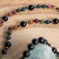 Mala collana 108 perle di Tormalina naturale vari colori e Onice, Pietra Guru Onice, Rame