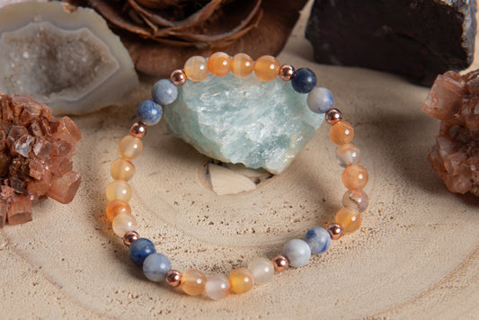 Bracciale perle 6 mm corniola, sodalite, rame